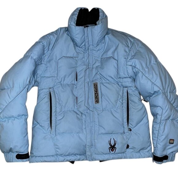 Light blue Spyder puffer jacket with black accents - Picture 1 of 3